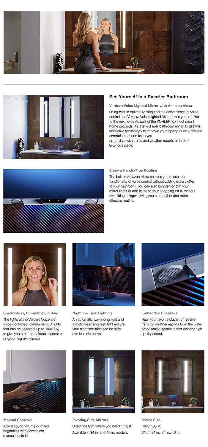 KOHLER Verdera Voice 34 in. W x 33 in. H Frameless Wall Mirror with